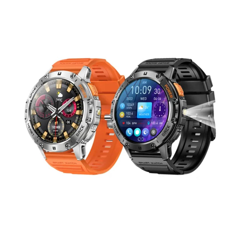 Montre Connectée Extérieure K65 – Écran AMOLED 1.43'', Lampe LED, Appels Bluetooth, Étanche, Style Sport, 530mAh