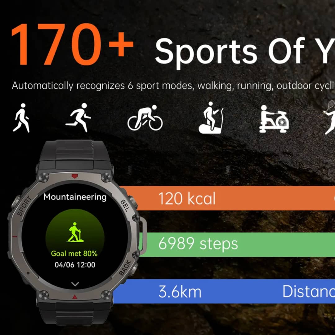 Montre Connectée – GPS Sport, Fréquence Cardiaque, Oxygène, Appels Bluetooth, Écran AMOLED 1.43", Étanche 5ATM