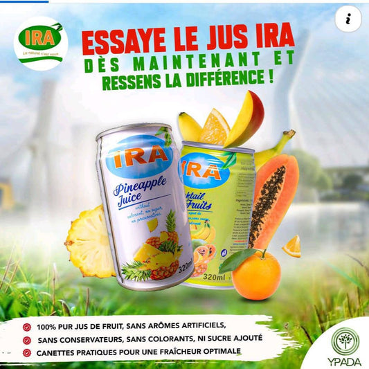 JUS IRA 100% Pur Jus de Fruit, sans arômes artificiels, sans colorants, ni sucre ajouté