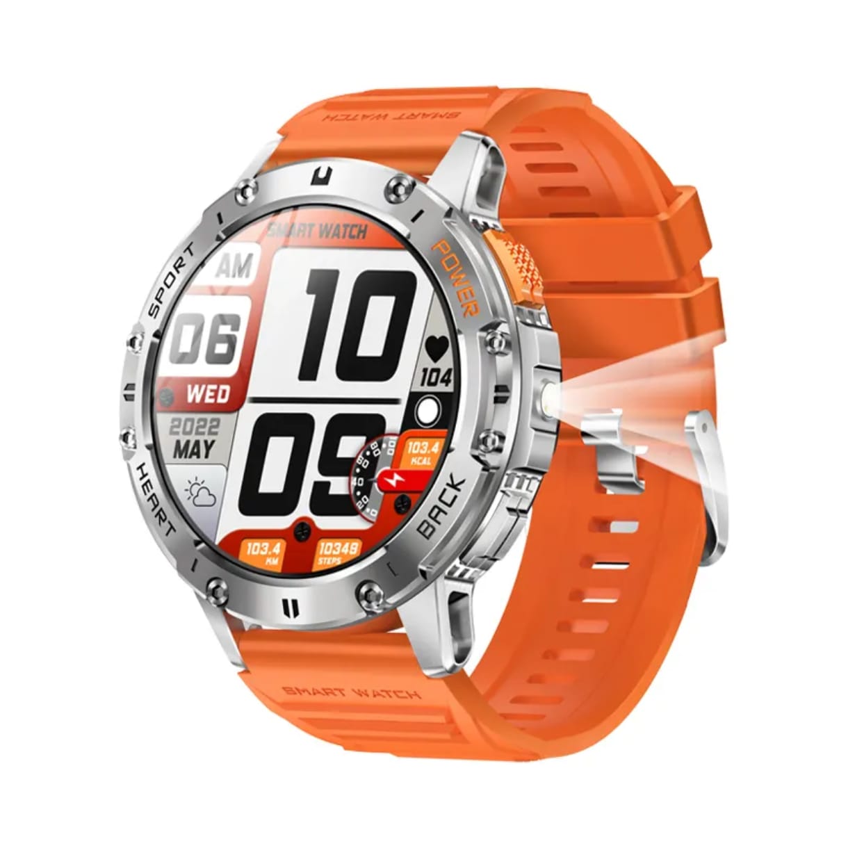 Montre Connectée Extérieure K65 – Écran AMOLED 1.43'', Lampe LED, Appels Bluetooth, Étanche, Style Sport, 530mAh